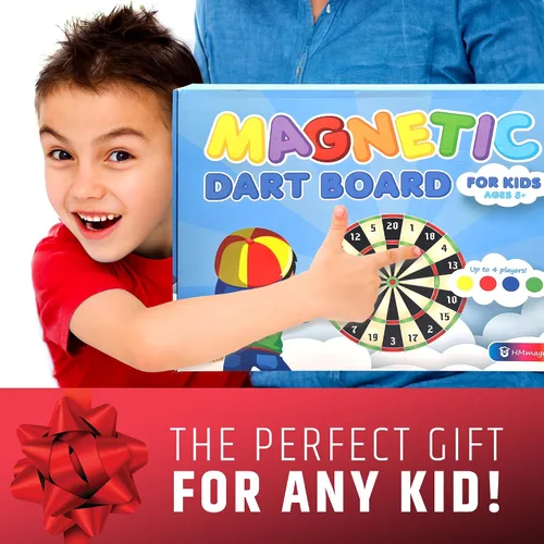 Vista 5 de HMmagnets Tablero de dardos magnético grande y seguro (marco de madera) para niños y adultos, juego divertido para hasta 4 jugadores, incluye 12