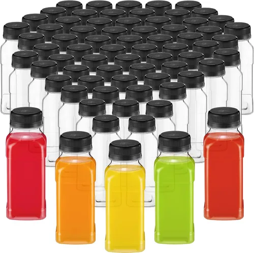 Vista 7 de Mifoci 24 botellas de plástico de 6.7 onzas con tapas, pequeños recipientes reutilizables para jugo con tapas, recipientes vacíos transparentes