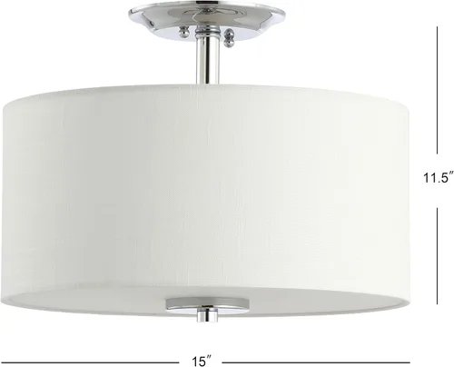 Vista 5 de JONATHAN Y Lámpara de techo semiempotrada con 2 luces LED cromada/blanca de 15 pulgadas, pantalla de tambor de lino blanco, accesorio de transición