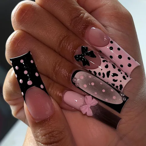 Vista 28 de MISUD - Uñas postizas largas cuadradas con pegamento de Rojo Gótico y Negro, diseño cruzado gótico Y2K acrílico, 24 piezas 020A00Rojo y Negro