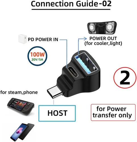 Vista 6 de 10Gbps USB3.0 tipo C macho a OTG dual tipo-A y tipo-C hembra divisor de alimentación y datos con ángulo compatible con Steam Deck portátil