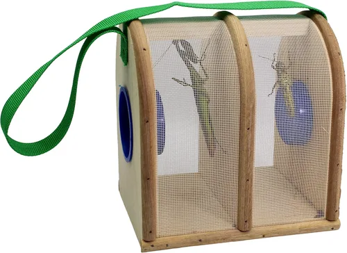Vista 6 de Caja de insectos de madera para niños, hábitat de insectos de doble cámara con correa de transporte de nailon