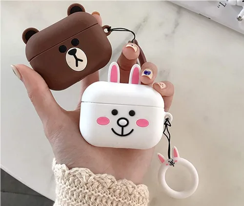 Vista 3 de Funda de silicona divertida compatible con Apple Airpods Pro y Pro 2 [patrón de mascotas 3D] (oso marrón pequeño)