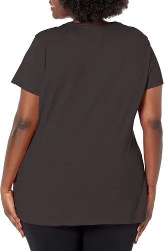 Vista 2 de Just My Size, playera con cuello en V fruncido y mangas cortas, para mujer Negro