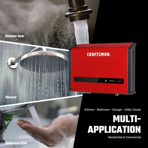 Vista 7 de CRAFTSMAN Calentador de agua eléctrico sin tanque de 24 kW, 240 voltios, 3.74 GPM, tecnología auto-modulante multiaplicación para toda la casa, agua