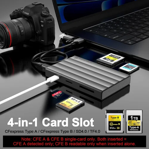 Vista 2 de CFexpress Lector de tarjetas tipo A/B, 4 en 1 UHS-II SD4.0 y lector de tarjetas Micro SD/TF de 10 Gbps USB 3.2 Gen 2 CFexpress tipo B/A adaptador