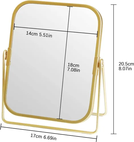 Vista 8 de Espejo de maquillaje de mesa dorado, espejo de tocador cuadrado de doble cara, espejo de escritorio para baño casero