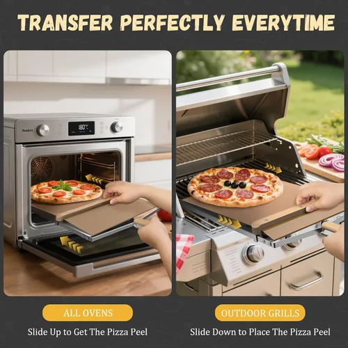 Vista 2 de Pala deslizante para pizza, bandeja deslizante de metal grande de 15 x 13 pulgadas, para hacer 12 pulgadas, tablero de pizza de metal de acero