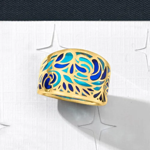 Vista 5 de Ross-Simons Anillo esmaltado azul italiano en oro amarillo de 14 quilates