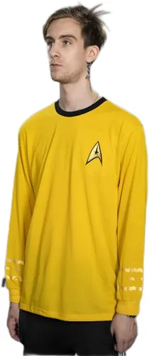 Vista 2 de Star Trek - Camiseta de manga larga para disfraz de Halloween, Capitán Kirk, Ingeniería, Cosplay Amarillo