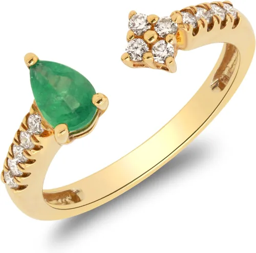 Vista 8 de Gin & Grace Anillo de esmeralda natural de Zambia de oro amarillo de 10 quilates con diamantes para mujer. Joyería hecha a mano