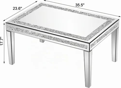 Vista 2 de Mesa de centro de plata con borde de cristal triturado, vidrio