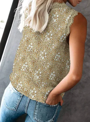 Vista 141 de VIISHOW - Camiseta sin mangas, sexy, con cuello en V y bordes de encaje para mujer, camisola de vestir, camisas de gasa, sin mangas, casuales
