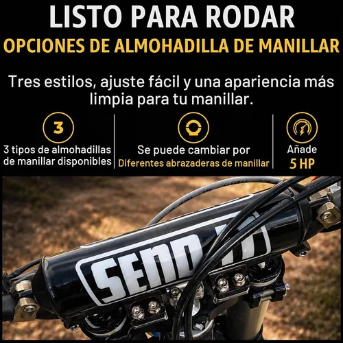 Vista 8 de SEND IT Almohadilla de Manillar con FREE GRIP DONUTS - Ajuste Universal para Motos de Cross y ATVs Barra Transversal (NEGRO, Redondo)