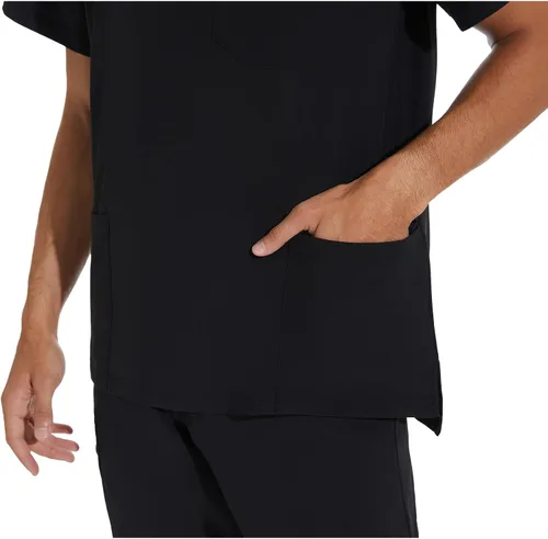 Vista 5 de COZYFIT Conjunto de ropa quirúrgica para hombre camiseta elástica con cuello en V y pantalón deportivo con 8 bolsillos, cintura de yoga, ropa