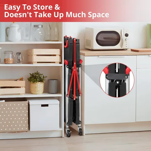 Vista 5 de Towallmark Carrito de servicio plegable portátil, carrito plegable de 3 niveles, carritos utilitarios plegables para oficina, almacén y hogar, Negro