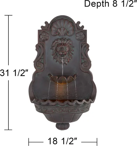 Vista 4 de Fuente de pared de león real de 31.5 pulgadas de alto, gran decoración rústica para interiores y exteriores, de bronce, con luz LED, estatua