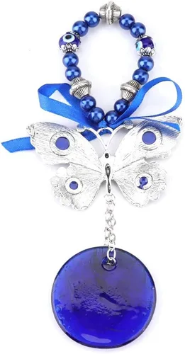 Vista 5 de Adorno colgante de ojo turco de la suerte, ojo turco con mariposa, amuleto turco contra el mal de ojo, llavero colgante para auto y hogar