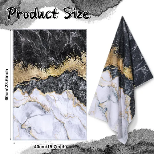 Vista 3 de Kinlop Juego de 4 toallas de cocina de mármol negro y dorado, toallas de mano con temática de mármol, accesorios de baño, paños de cocina, regalo
