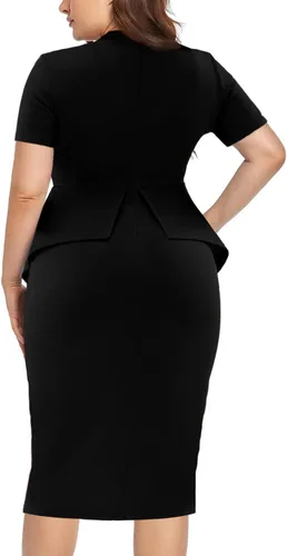Vista 3 de Vestido de talla grande para mujeres con curvas, semiformal, vestido de cóctel, fiesta, vestido midi bodycon de manga corta con lazo y volantes