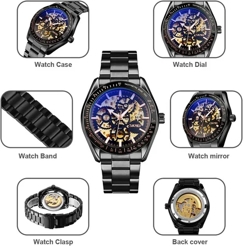 Vista 3 de FANMIS Reloj mecánico de lujo de acero inoxidable esqueleto impermeable automático automático automático reloj de pulsera luminoso