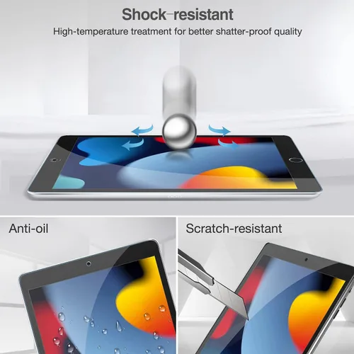 Vista 6 de KIQ Paquete de 2 protectores de pantalla de vidrio templado compatibles con iPad de 9ª, 8ª y 7ª