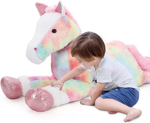 Vista 19 de Tezituor Animales de peluche gigantes de caballo negro de 47 pulgadas, poni de peluche grande realista de 4 pies para niños y niñas, almohada
