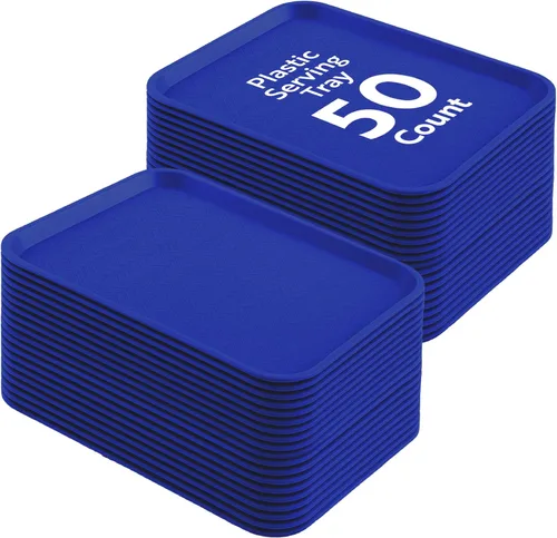 Vista 18 de Restaurantware Bandejas de comida rápida, paquete de 10 bandejas de plástico para cafetería, de 10 x 14 pulgadas, rectangulares verdes, aptas