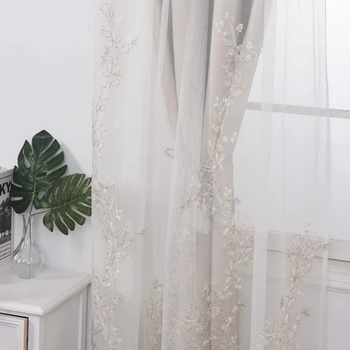 Vista 6 de GYROHOME Cortinas de doble capa con tul blanco bordado traslúcido, mezcla y combina cortinas de oscurecimiento de la habitación, cortinas con Beige
