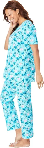 Vista 4 de Dreams & Co. Conjunto de pijama Henley floral de talla grande para mujer