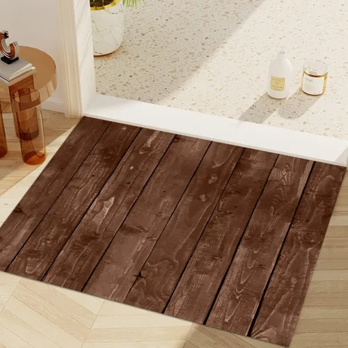 Vista 26 de GUBIYU Juego de 2 alfombras y tapetes de cocina de madera campestre, lavables, rústicas, tablones de madera marrón, alfombras de baño