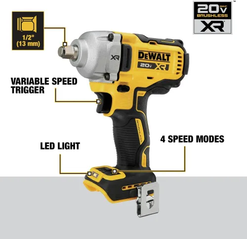 Vista 5 de DEWALT Llave de impacto 20V MAX, inalámbrica, 1/2 pulgada, 2 baterías y cargador incluidos (DCF891P2)