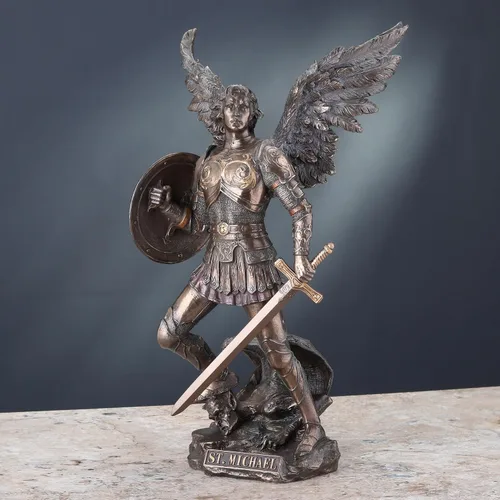 Vista 6 de Unicorn Studio 12 7/8 pulgadas Arcángel San Miguel resina fundida en frío bronce acabado escultura regalo religioso decoración del hogar estatua