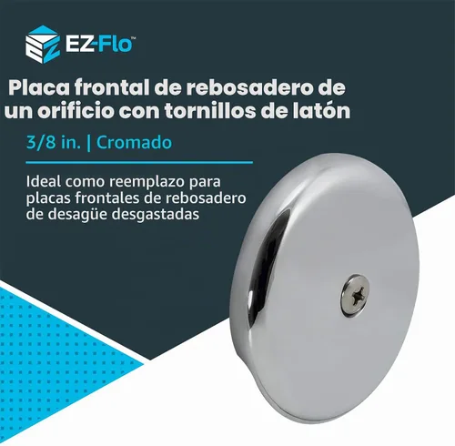 Vista 2 de EZ-FLO Placa frontal de desbordamiento de bañera de 1 agujero con tornillo, acabado cromado, 35247