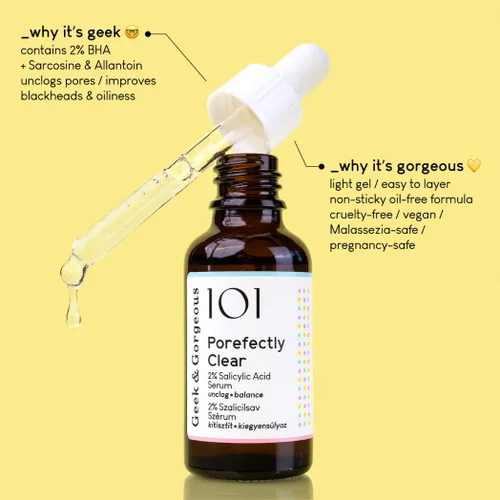 Vista 2 de Geek & Gorgeous Porefectly Clear – Exfoliante de gel ligero con 2% de ácido salicílico (BHA) y sarcosina – Ayuda a desatascar los poros y reducir