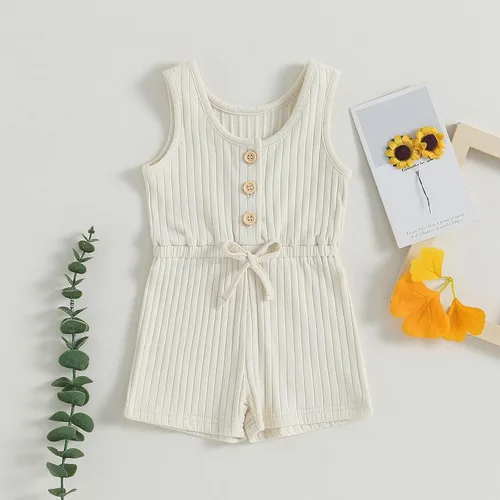 Vista 72 de Traje de verano para niña pequeña, de manga corta, acanalado, overol liso, pantalones cortos, ropa para recién nacidos