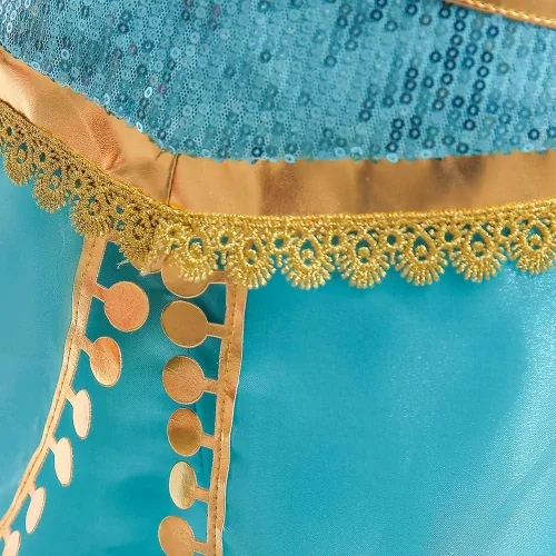 Vista 3 de TOPINCN Disfraz de princesa jazmín para niños pequeños, carnaval, Halloween, cosplay, cumpleaños, disfraz elegante