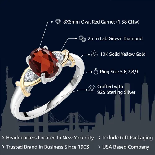 Vista 2 de Gem Stone King Anillo de compromiso de 3 piedras para mujer Oro amarillo de 10 quilates y plata 925 Anillo de compromiso, aniversario de boda
