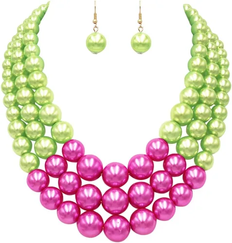 Vista 19 de Rosemarie & Jubalee Conjunto de joyería para mujer con 3 cadenas multicolores de perlas simuladas y aretes, regalo con collar, 45,7 cm + 7,6 cm