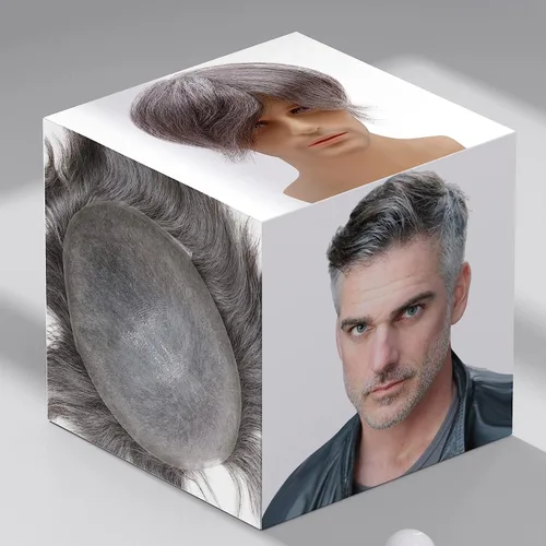 Vista 19 de toupee tupé para hombres 0.002 in ultra suave, transparente, piel fina, toda línea capilar natural con bucle en V para hombre, pelucas de sistemas