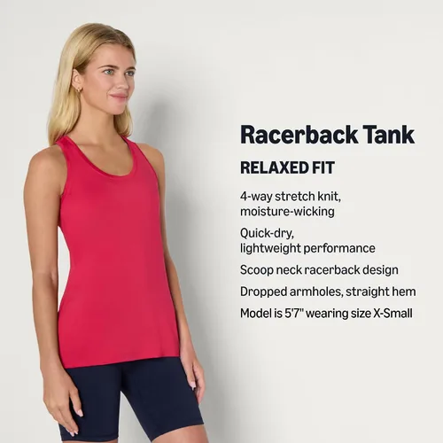 Vista 4 de Amazon Essentials Camiseta sin mangas Active Quick Dry Tech Stretch Racerback Cuello Redondo para Mujer, Multipacks Beige/Rosa intenso
