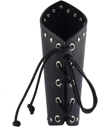Vista 5 de Jeilwiy Pulsera de guante de cuero, brazaletes medievales, muñequera vikinga, caballero LARP, brazos vikingos, disfraz renacentista