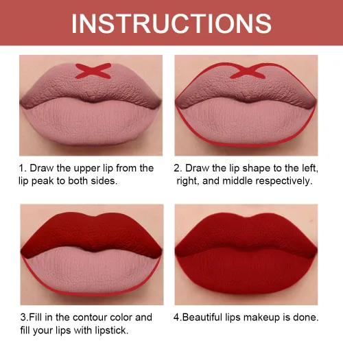 Vista 5 de evpct Juego de 1 lápiz labial y delineador de labios rojo rubí para mujer, kit mate con delineador de labios, manchas de labios duraderas