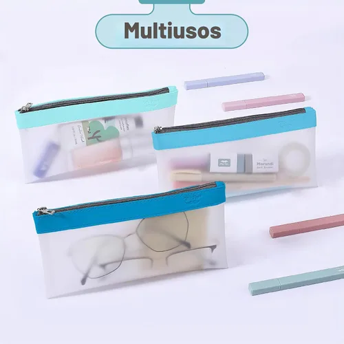 Vista 7 de Mr. Pen - Estuche transparente para lápices, 3 unidades, tonos azules, bolsas para lápices, estuche de maquillaje transparente