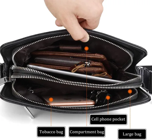 Vista 2 de YumSur Bolsa de hombro para hombre bolsa cruzada de cuero para hombre bolsa de iPad para negocios oficina trabajo escuela con correa ajustable
