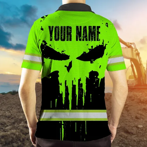 Vista 5 de Maddly Polo de alta visibilidad con diseño de calavera y bandera de Estados Unidos, ropa de trabajo patriótica con nombre personalizado
