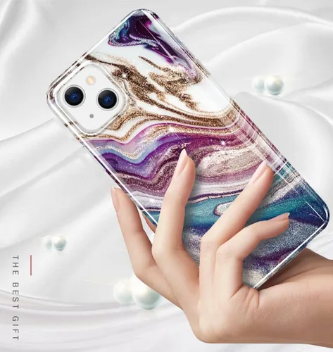 Vista 3 de luolnh Funda dorada brillante compatible con iPhone 14, diseño de mármol, a prueba de golpes, de silicona suave, a prueba de golpes, funda