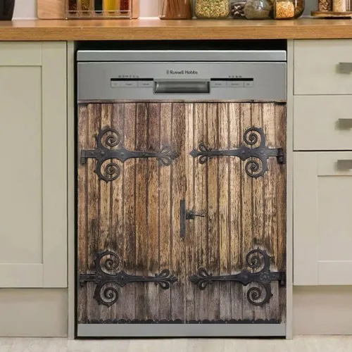 Vista 10 de Cubierta magnética de madera con efecto de puerta para lavavajillas, panel creativo para electrodomésticos de cocina, decoración de refrigerador