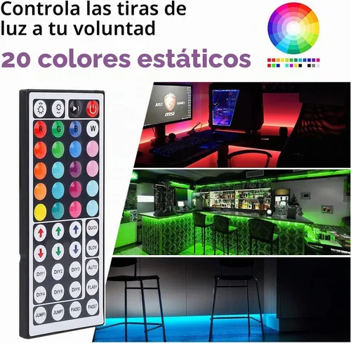 Vista 6 de Control remoto de luces LED, control remoto inalámbrico IR de 44 teclas con conector RGB de 1 puerto para luces de tira LED SMD3528 5050