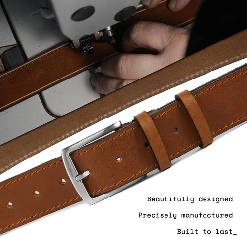 Vista 3 de HoffeBelts Cinturón de cuero de grano completo hecho a mano para hombre, estilo casual, cinturón de cuero personalizado en caja de regalo
